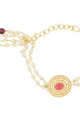 rakshabhandhan special designer pearl hanging lumba bracelet rakhi for bhabhi/sister (r096pi-l)