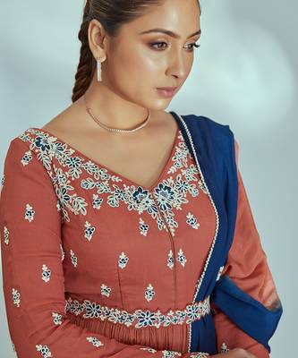 Orange and blue georgette crepe anarkali set 4