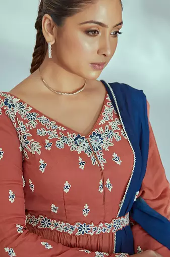 Orange and blue georgette crepe anarkali set