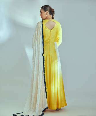 Yellow and white silk anarkali set 2
