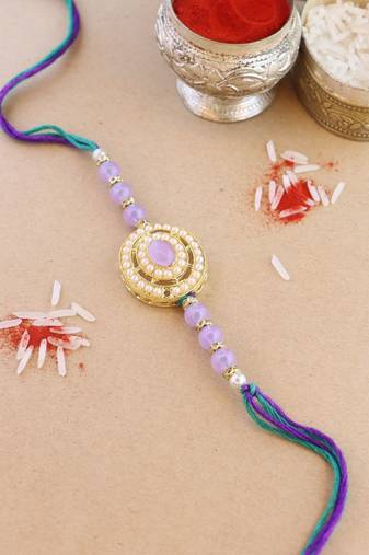 rakshabhandhan special designer handcrafted pearl beaded bhaiya rakhi with roli chawal for brother/bro/men