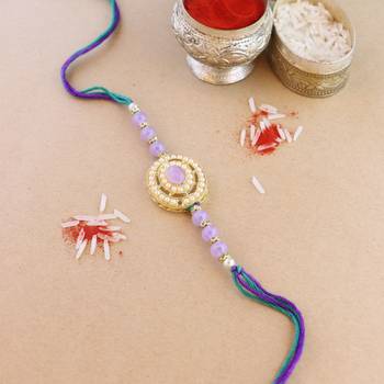 rakshabhandhan special designer handcrafted pearl beaded bhaiya rakhi with roli chawal for brother/bro/men 1