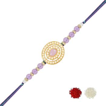 rakshabhandhan special designer handcrafted pearl beaded bhaiya rakhi with roli chawal for brother/bro/men 2