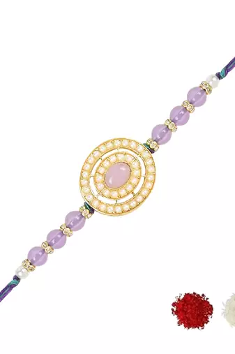 rakshabhandhan special designer handcrafted pearl beaded bhaiya rakhi with roli chawal for brother/bro/men