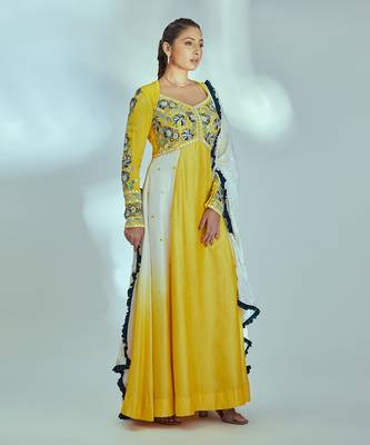 Yellow and white silk anarkali set 3