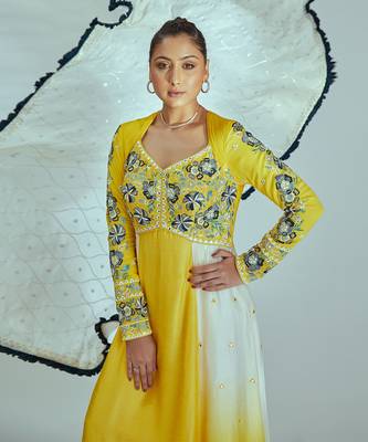 Yellow and white silk anarkali set 4