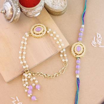 rakshabhandhan special kundan bhaiya bhabhi pearl hanging lumba bracelet rakhi combo set with roli chawal 1