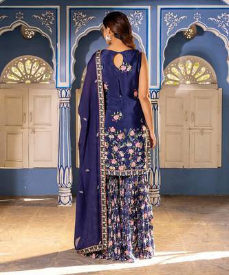 Navy blue georgette crepe sharara set kurta set 2