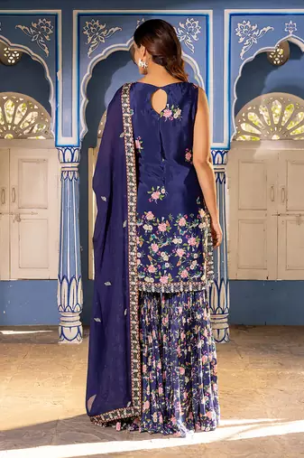 Navy blue georgette crepe sharara set kurta set