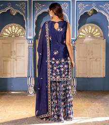 Navy blue georgette crepe sharara set kurta set