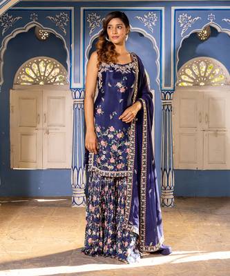 Navy blue georgette crepe sharara set kurta set 1