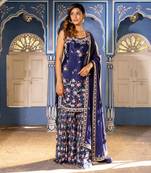 Navy blue georgette crepe sharara set kurta set