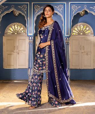 Navy blue georgette crepe sharara set kurta set 3
