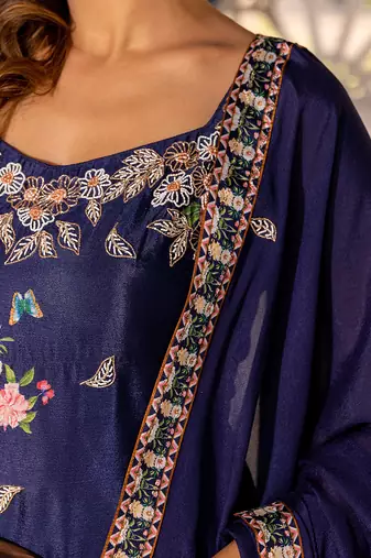 Navy blue georgette crepe sharara set kurta set