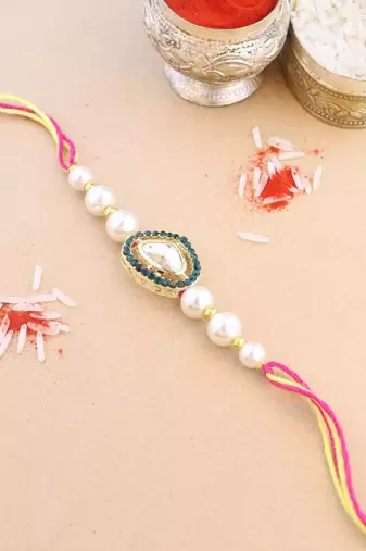 rakshabhandhan special kundan stone rakhi with roli chawal for bhaiya/brother/mens (r097g )