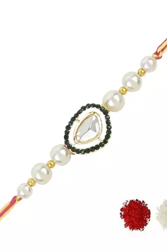 rakshabhandhan special kundan stone rakhi with roli chawal for bhaiya/brother/mens 
