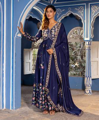 Navy blue georgette crepe anarkali set 1
