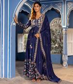 Navy blue georgette crepe anarkali set