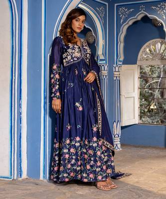 Navy blue georgette crepe anarkali set 2