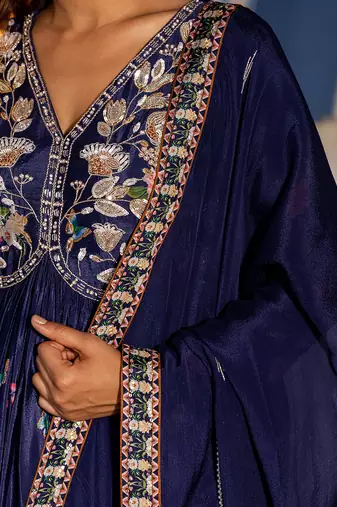 Navy blue georgette crepe anarkali set