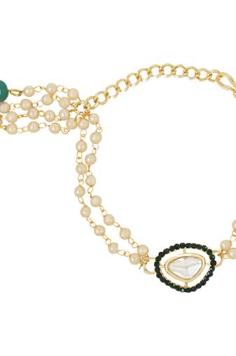 rakshabhandhan special designer pearl hanging lumba bracelet rakhi for bhabhi/sister (r097g-l)
