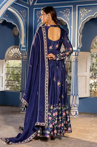 Navy blue georgette crepe anarkali set