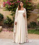 Off white georgette crepe anarkali set