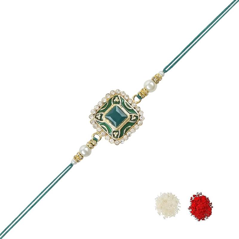 rakshabhandhan special meenakari kundan stone rakhi with roli chawal for bhaiya/brother/mens 