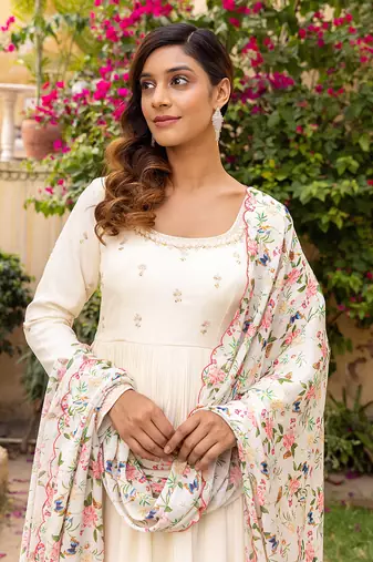 Off white georgette crepe anarkali set