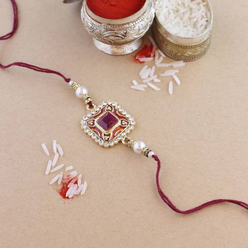 rakshabhandhan special meenakari kundan stone rakhi with roli chawal for bhaiya/brother/mens (r098m)