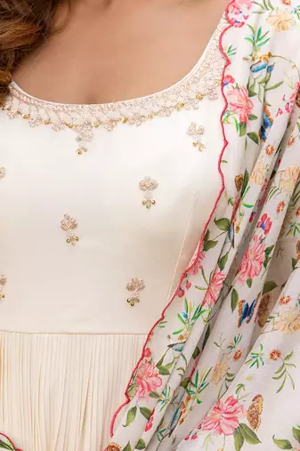 Off white georgette crepe anarkali set