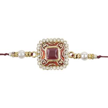 rakshabhandhan special meenakari kundan stone rakhi with roli chawal for bhaiya/brother/mens  2