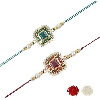 rakshabhandhan special kundan stone rakhi with roli chawal for bhaiya/brother/mens  1