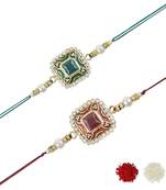 rakshabhandhan special kundan stone rakhi with roli chawal for bhaiya/brother/mens