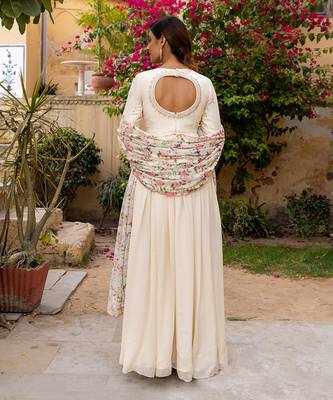 Off white georgette crepe anarkali set 5