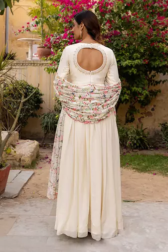 Off white georgette crepe anarkali set