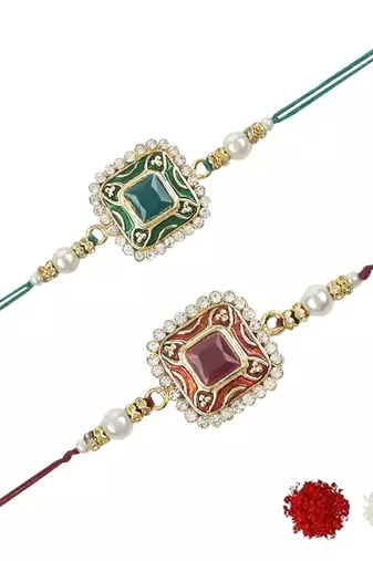 rakshabhandhan special kundan stone rakhi with roli chawal for bhaiya/brother/mens 