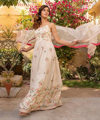 Off white georgette crepe anarkali set 2