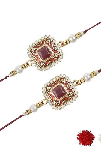 rakshabhandhan special kundan stone rakhi with roli chawal for bhaiya/brother/mens (r098m-2) (pack of 2 rakhi )