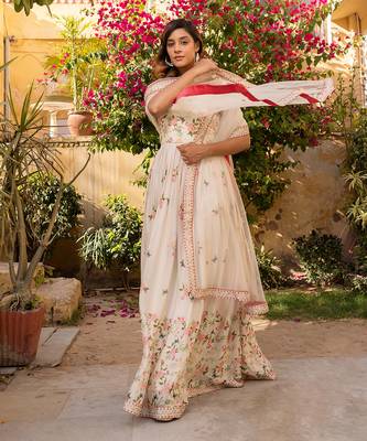 Off white georgette crepe anarkali set 3