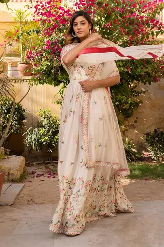 Off white georgette crepe anarkali set