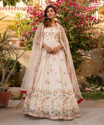 Off white georgette crepe anarkali set 1