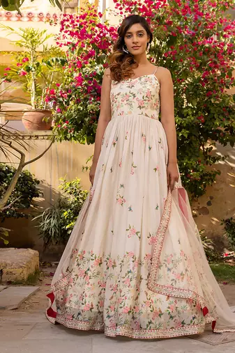 Off white georgette crepe anarkali set