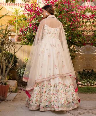 Off white georgette crepe anarkali set 5