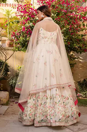 Off white georgette crepe anarkali set