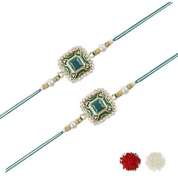 rakshabhandhan special kundan stone rakhi with roli chawal for bhaiya/brother/mens  1