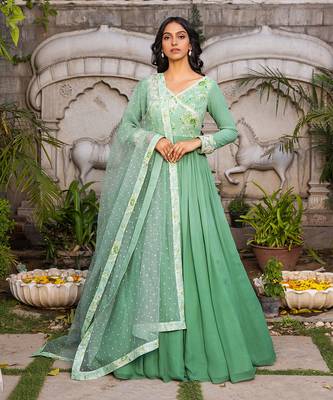 Green georgette angrakha anarkali set 1