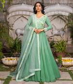 Green georgette angrakha anarkali set