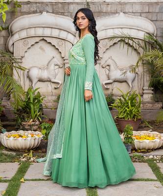 Green georgette angrakha anarkali set 2