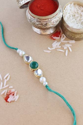 rakshabhandhan special kundan stone rakhi with roli chawal for bhaiya/brother/mens (r099g )